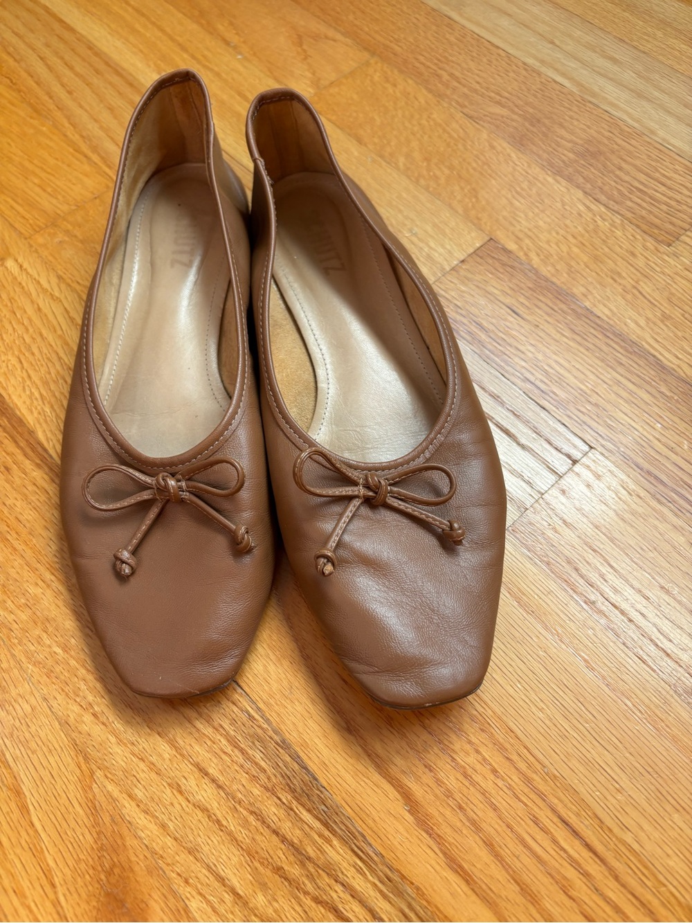 SCHUTZ Arissa Tan Leather Bow Ballet Flats - Picture 8 of 10